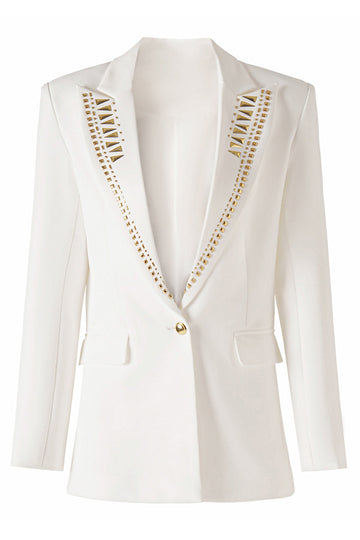 Hvit Beaded Peak Lapel Kvinner Blazer